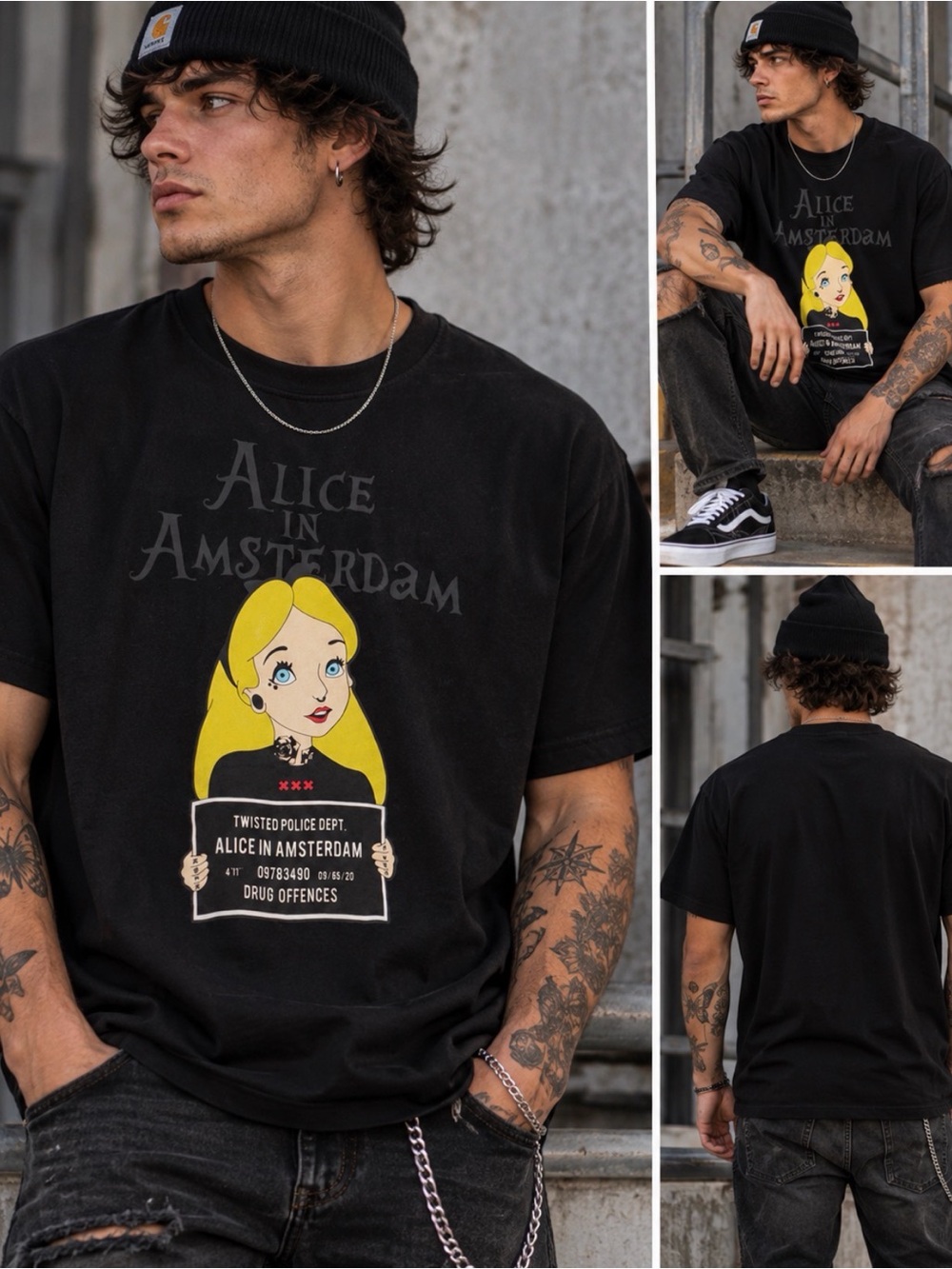 Amsterdam Designs Alice in Amsterdam XL Black Y2K Emo Grunge Punk Tattoo T-Shirt